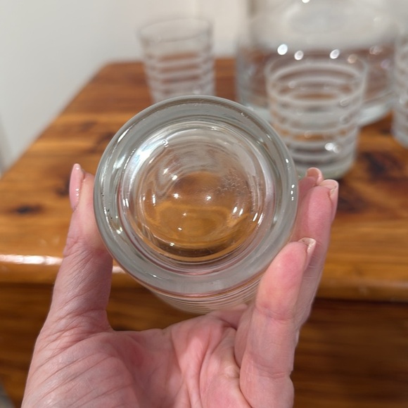 Krosno Poland MCM Crystal Decanter w/ 5 Matching Striped Low Ball Glasses - Picture 4 of 11